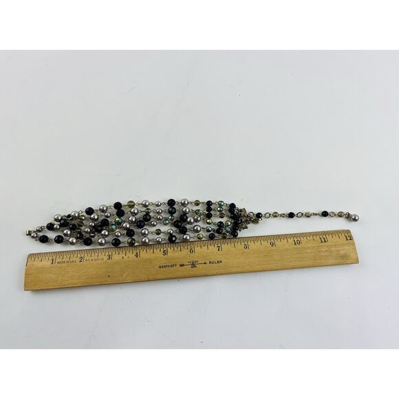VINTAGE FRENCH DESIGN AB BEADS FAUX PEARL BIB COLLAR NECKLACE LDADPR Aurora Blac - Picture 8 of 15